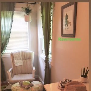 H&M HOME sage green curtains with tassels